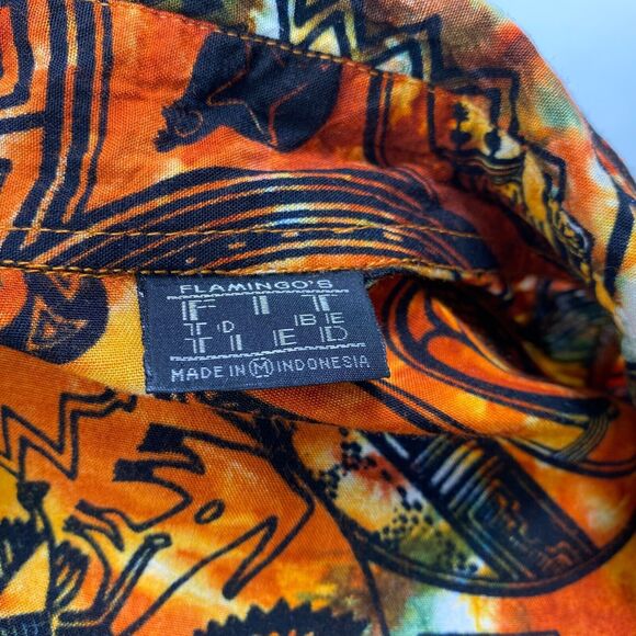 Vintage 90s Y2K Woman Blouse Medium Button Up Orange Boho Peasant Tribal Novelty - Picture 15 of 16